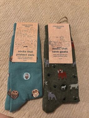 Men's Crew Socks - Teal Owl & Olive Goat - Pack of 2